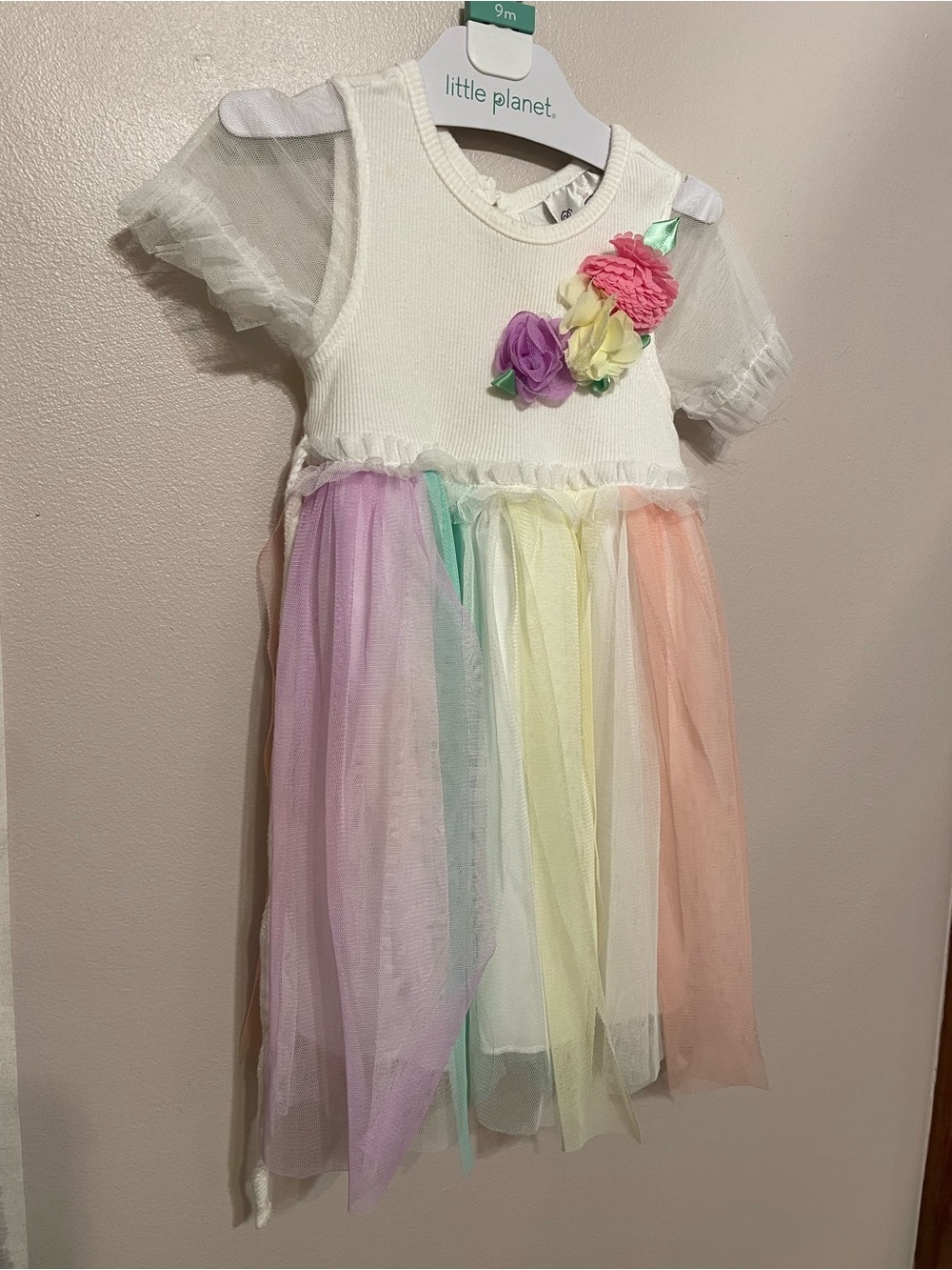 Rare Editions White & Pastel Rainbow Tulle Dress for Girls